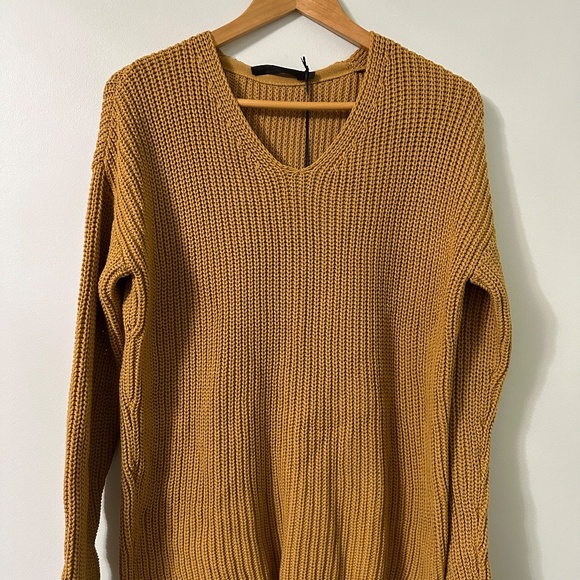 NWT Jenni Kayne Cotton Cabin Sweater Mustard Organic Cotton V-Neck XS MSRP $325 - Picture 5 of 7